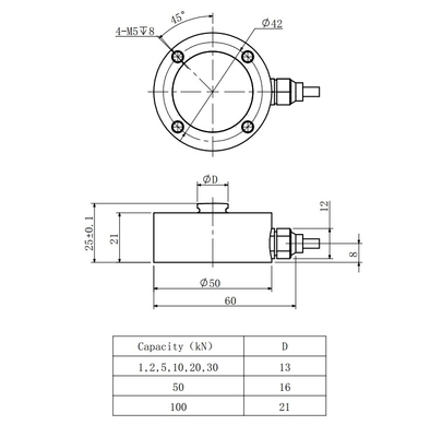 0,2% Sensor Sel Beban Miniatur 0,2% Baja Tahan Karat 5kn